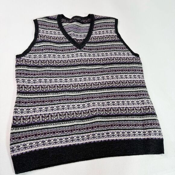 Brooks Brothers Sleeveless Sweater Vest Mens XL 100% Lambs Wool Fair Isle Purple - Picture 1 of 7